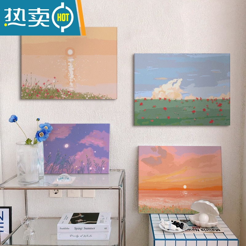 敬平日出diy数字油画手工填充绘画风景ins花卉房间装饰油彩画填色装饰画高清大图