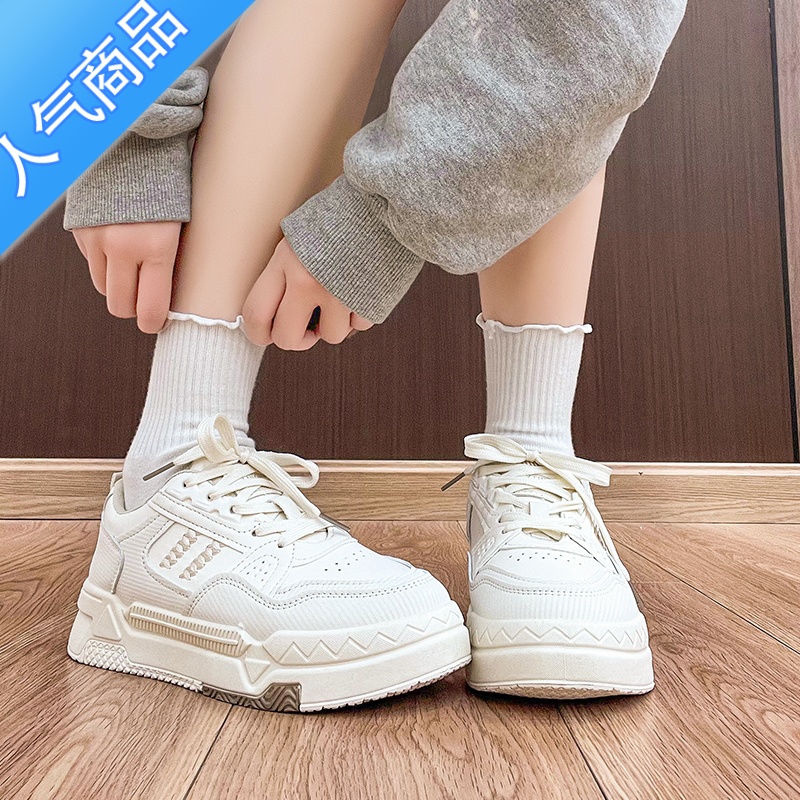 SUNTEK小香风小白鞋女2023年新款春秋厚底百搭鞋子帆布鞋老爹运动鞋高清大图