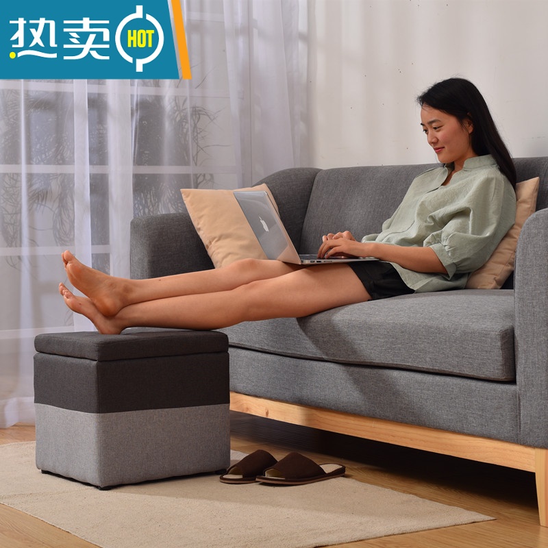 敬平服装店沙发布凳子门口换鞋凳家用穿鞋凳储物脚凳试衣间收纳小皮登收纳凳高清大图