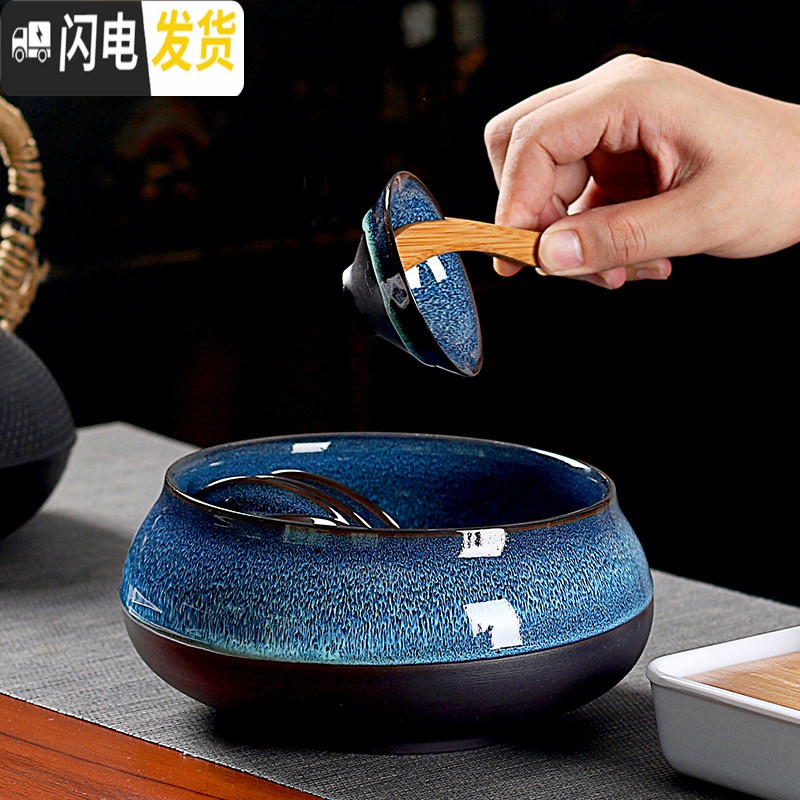 三维工匠建盏茶具套装天目油滴釉拉丝窑变钧窑陶瓷喝茶杯盖碗茶壶旅行日式 14天目茶具10头盖碗白盘高清大图