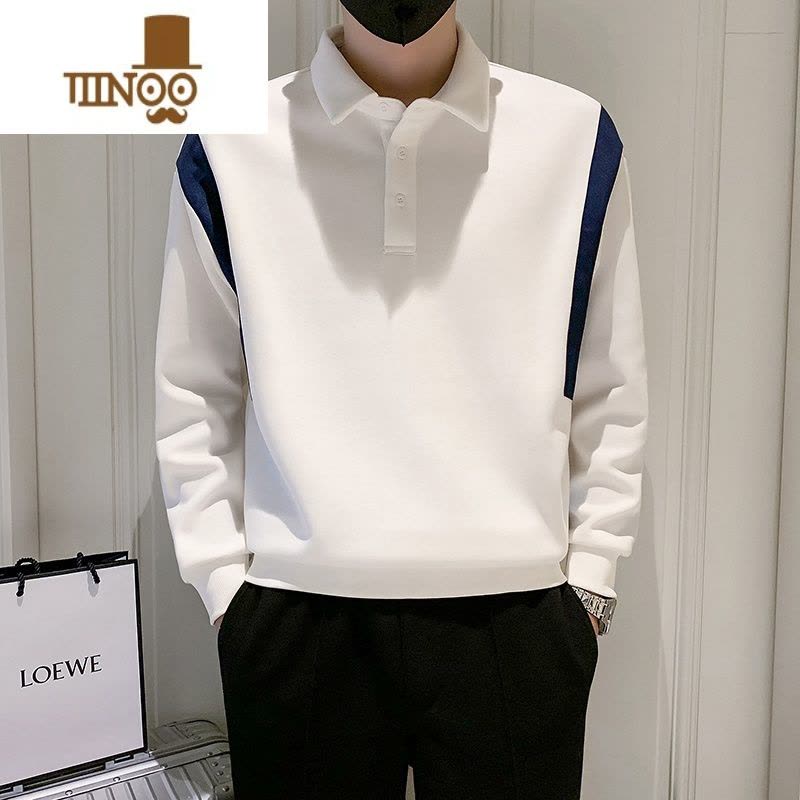 YANXUins潮牌翻领卫衣男衫长袖T恤2023新款男装上衣拼接外套图片