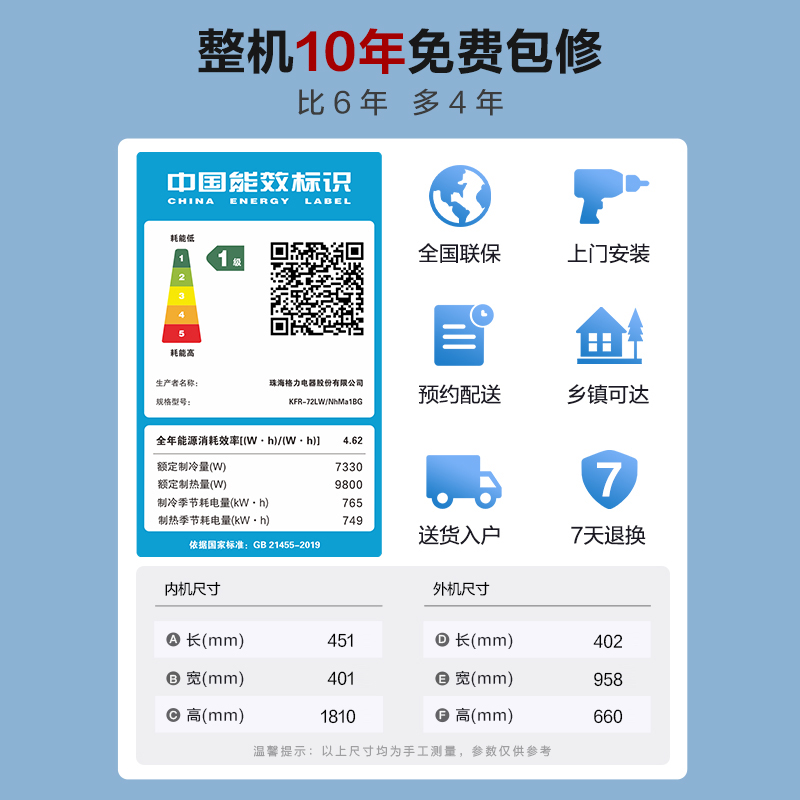 [格力官方旗舰店]格力空调新能效云佳pro3匹变频空调柜机KFR-72LW/NhMa1BG冷暖家用低音 新一级能效高清大图