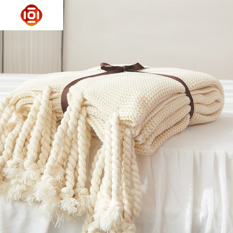 北欧棉针织小毛毯被子办公室午睡毛线编织休闲流苏装饰沙发盖毯三维