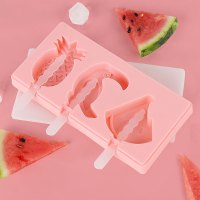 雪糕模具做冰淇淋冰棍冰棒家用硅胶DIY自制模具冻冰块创意卡通可爱 粉色(菠萝+小鸟+西瓜)雪糕模具