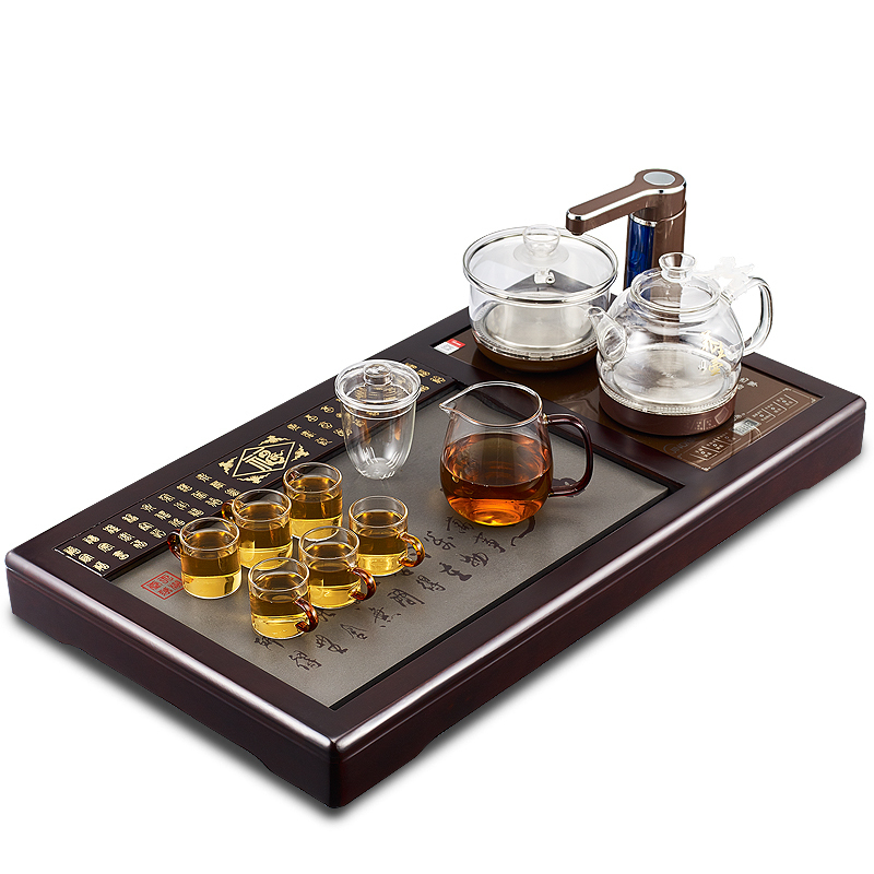 金杞(JINQI) 整套茶具全自动上水玻璃电热水壶耐热消毒烧水紫檀木咖啡色自动断电茶具套装