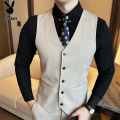 花花公子西装马甲男士2025秋季新款商务休闲内衬纯色透气男款马男 2XL 杏色