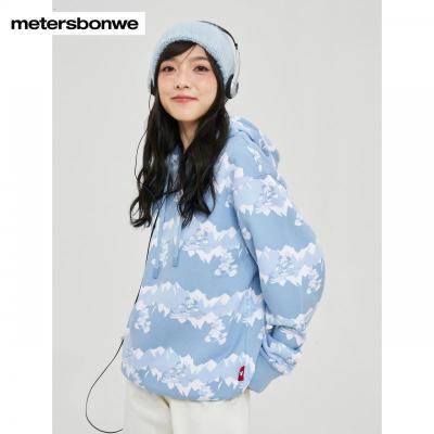 [1件5折价:169.5]美特斯邦威男米奇印花加绒情侣装休闲连帽宽松套头长袖卫衣