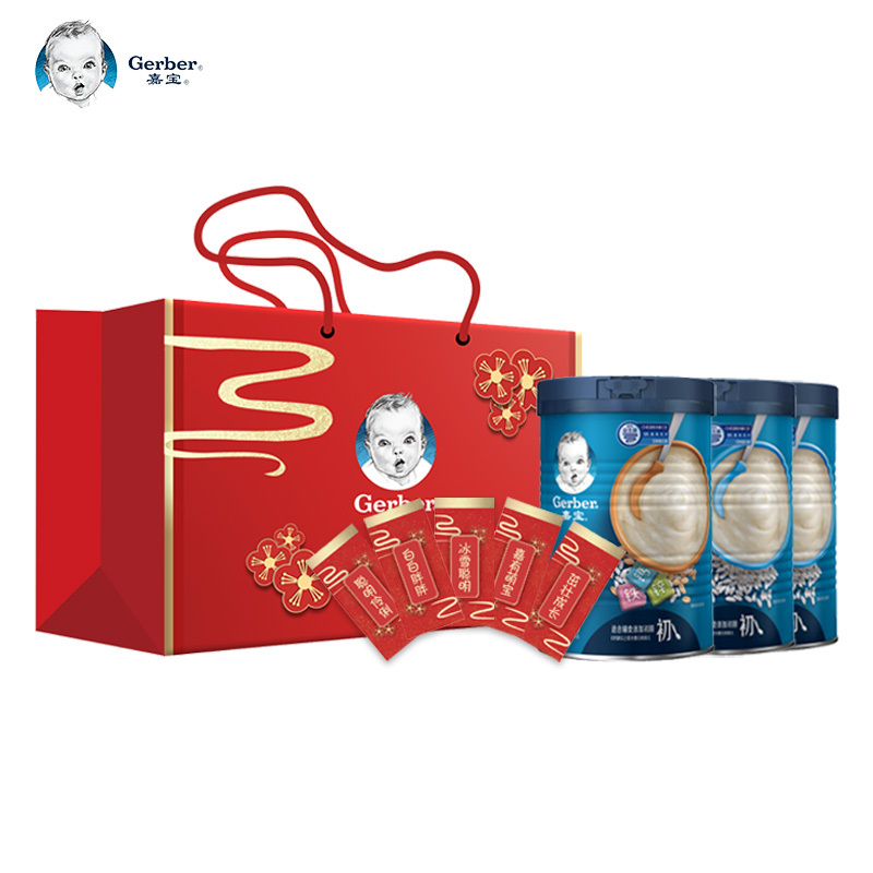 嘉宝(Gerber)婴儿辅食 2罐原味+1罐钙铁锌 苏宁定制限量礼盒3罐装