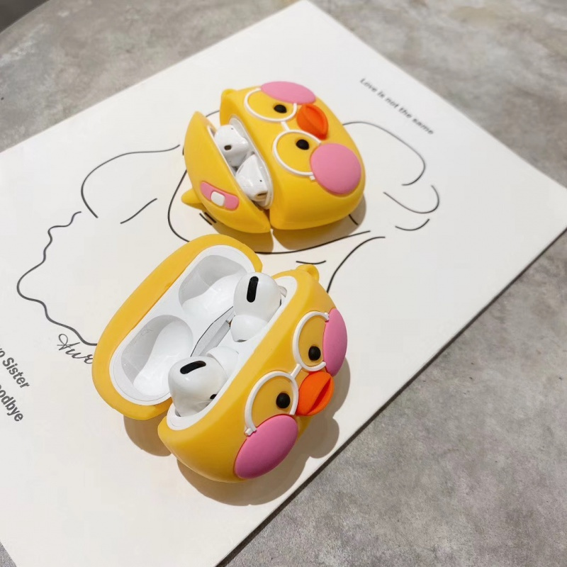 高铭宣 立体玻尿酸鸭AirPods pro保护套1/2代带防丢绳ipho Airpods1/2代代大头玻尿酸鸭+小乖巧鸭