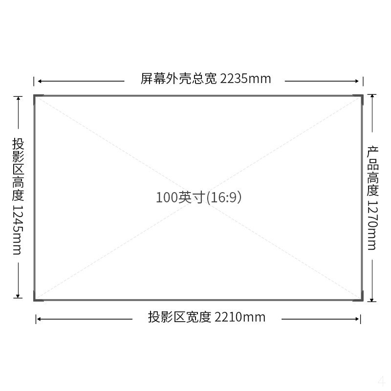 得力(deli)高端系列100英寸16:9长焦抗光画框投影幕布 家用投影幕布 抗光高增益投影布50461(TG)