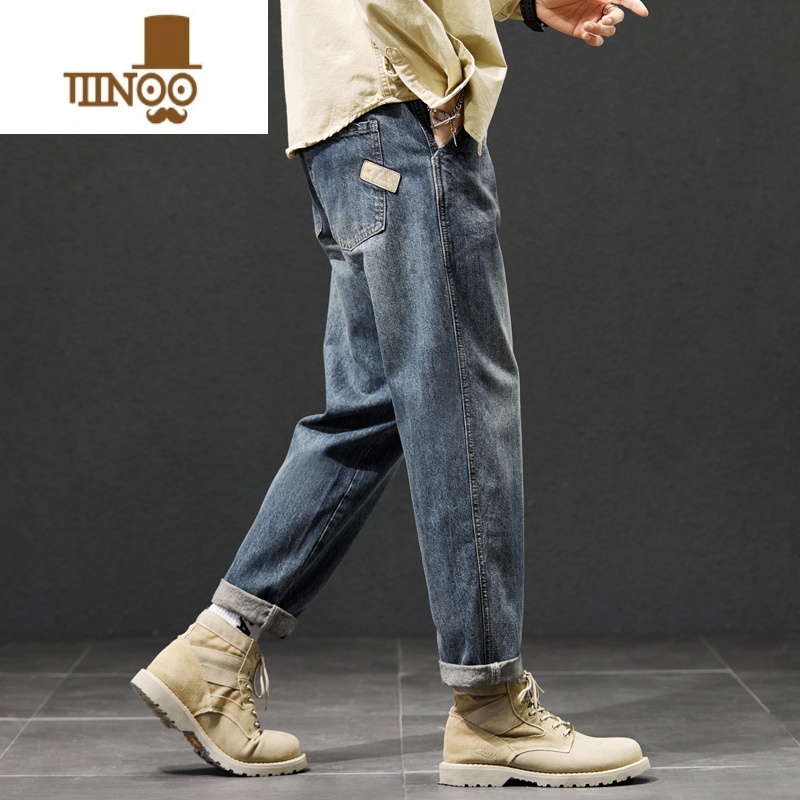 YANXU秋季牛仔裤男士宽松直筒工装大码2023潮牌男装九分休闲长裤子高清大图