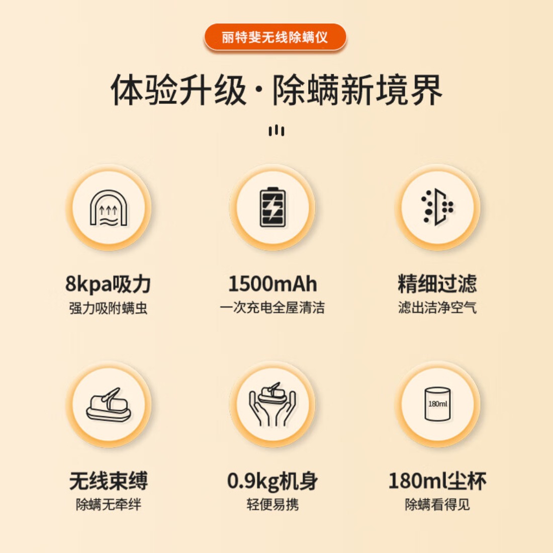 丽特斐 无线米白色简便易操作除螨杀菌 无线除螨仪 CMY-001高清大图