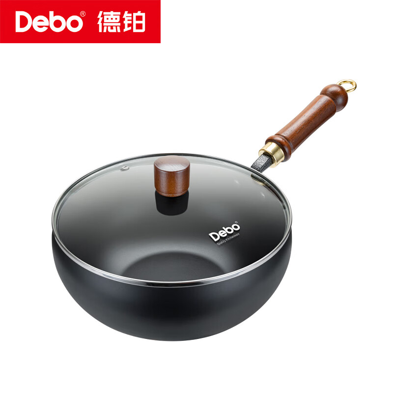 德铂(Debo) 格鲁曼大肚铁锅家用0涂层炒锅 玻璃盖 DEP-DS441高清大图