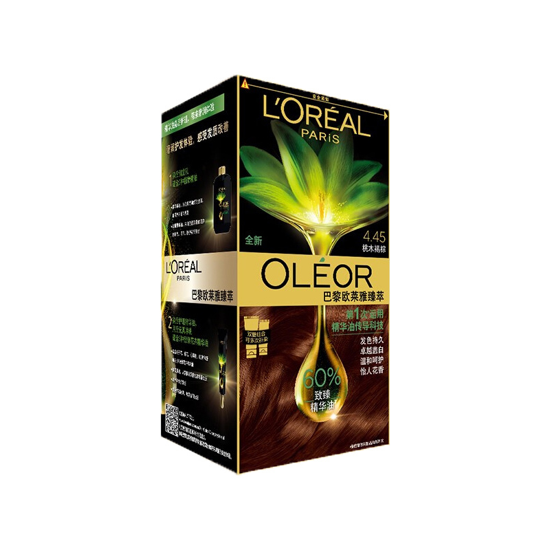 欧莱雅(LOREAL)臻萃植物精华油染发霜 4.45 桃木褐棕(天然植萃 无氨遮白 花香型)