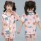 2021新款夏季儿童短袖睡衣男童小女孩宝宝仿真丝绸薄款家居服套装 V领小鹿短袖 100码建议身高90-100