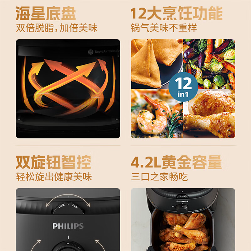 飞利浦智能空气炸锅NA120/00大容量多功能家用4.2L高清大图