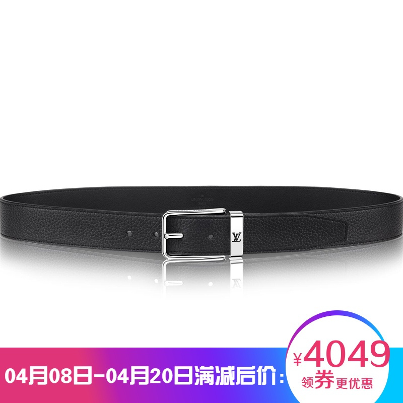 海外直邮LV路易威登男士腰带牛皮革35毫米宽经典荔枝纹黑色皮帶M6065S