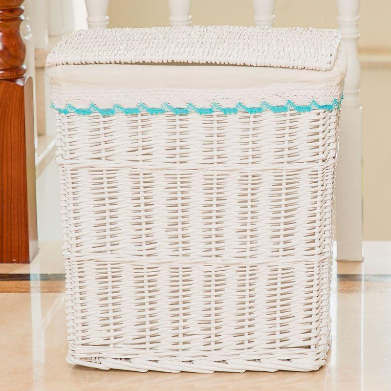 美帮汇藤编脏衣篮收纳筐家居脏衣服收纳篓洗衣篮柳编脏衣桶带盖大号 白色小号（多种搭配，适合多处风格）