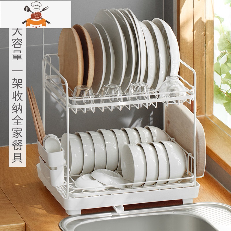 厨房碗架水槽沥水架餐具放碗筷架沥碗柜碗碟架置物架 敬平 双层窄款餐具架高清大图