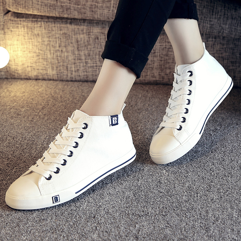 suntek简约女士高帮帆布鞋 英伦潮平底板鞋学生布鞋 休闲透气女鞋子