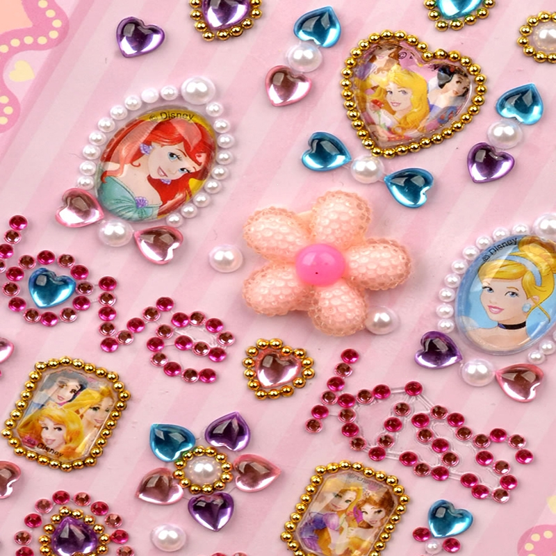 智扣儿童可爱卡通公主爱心立体3d水晶钻石宝石贴画女孩宝宝换装粘贴纸