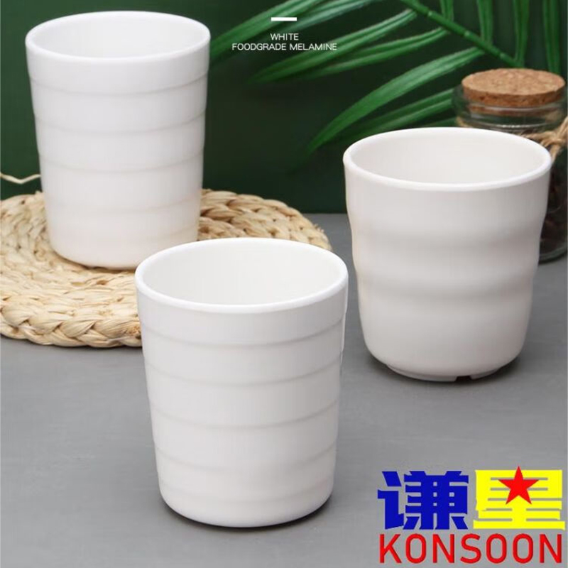 谦星 Z-23615049 白色密胺杯子仿瓷茶水杯餐厅塑料杯 横纹杯2.8英寸 10个/组(组)高清大图