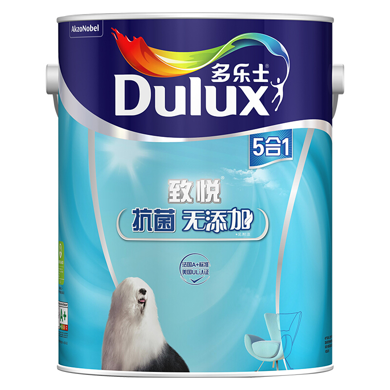 多乐士(Dulux)致悦抗菌无添加五合一 内墙乳胶漆 油漆涂料 墙面漆A741 6L