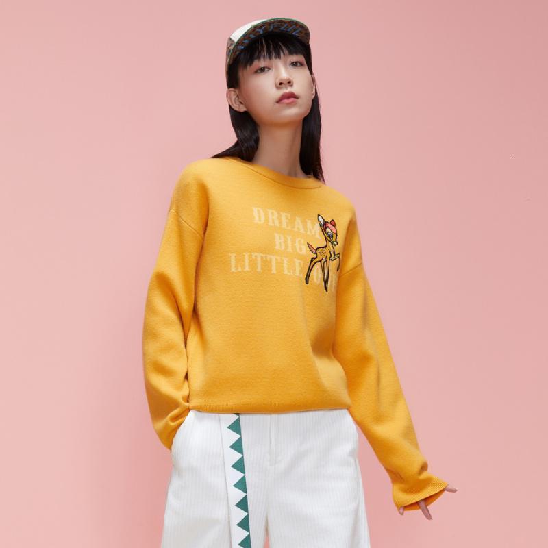 [1件3折价:49.5]美特斯邦威迪士尼家族长袖毛衣女宽松新款冬季可爱绣花套头衫