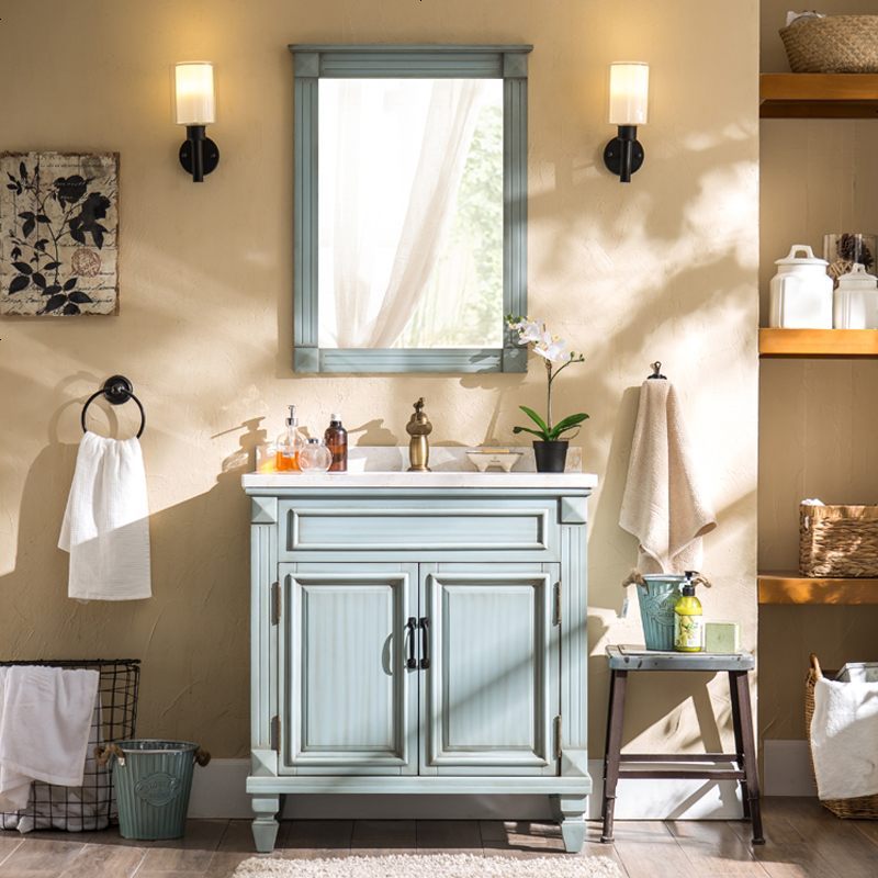 卫浴美式橡木浴室柜组合落地式洗脸洗手面盆池实木洗漱台盆卫生间