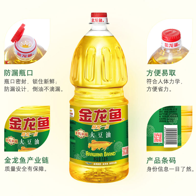 [店长推荐]金龙鱼 精炼一级大豆油1.8L非转基因家用食用油高清大图