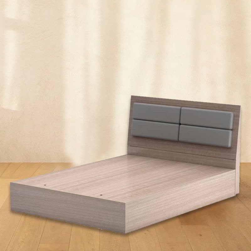 奇冠(QIGUAN)KJ系列1.5米现代简约双人床软包靠背床公寓床2000W*1500D*400Hmm肤感幻影柚木+暖白图片