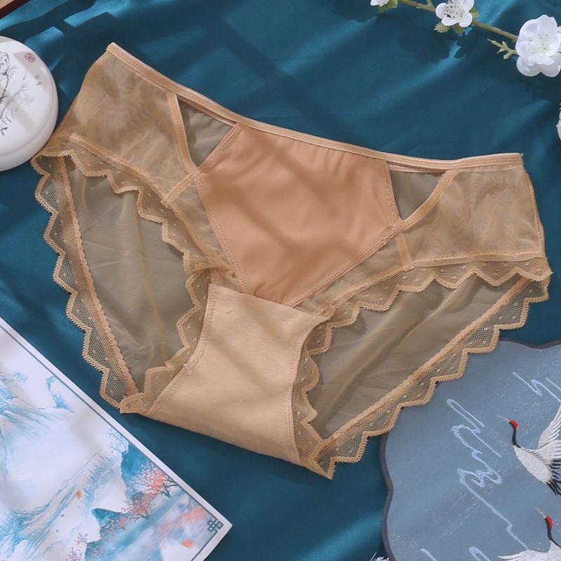 白 色 均码(85-125斤) 宫廷复古风高品缎面网纱拼接性感内裤女蜜桃臀