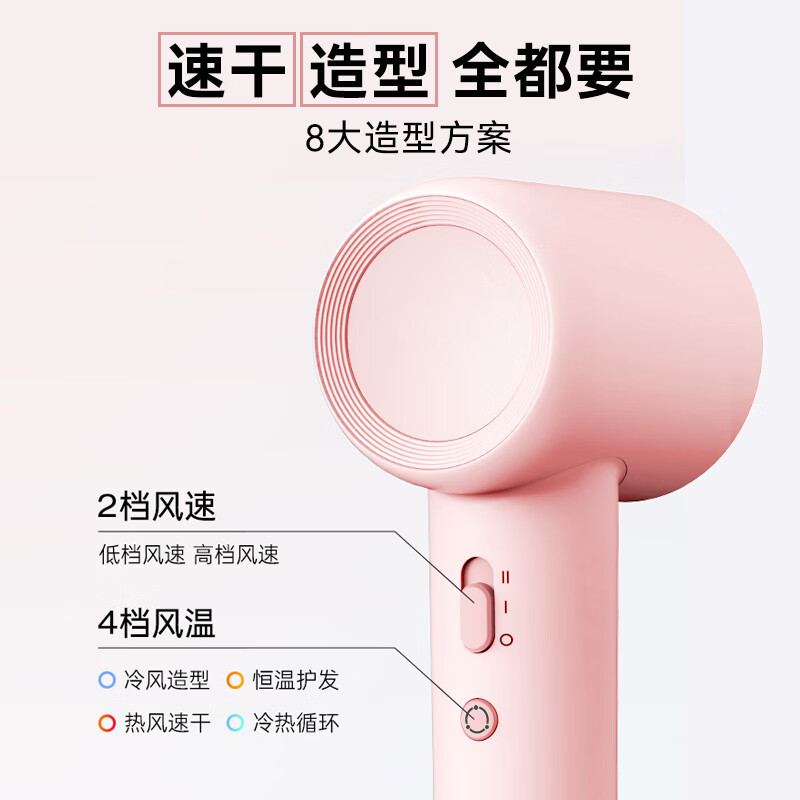 小熊(Bear)吹风机家用 大功率高速风力速干低噪音亿级负离子生日礼物送女友DCF-D16H1[粉撞蓝]高清大图