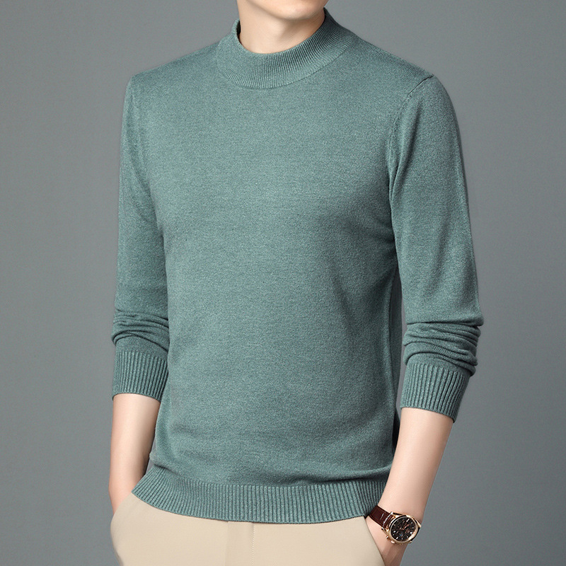 羊毛衫(40支精仿羊毛)秋冬新款男士半高领保暖纯色加厚毛衣男_ 薄荷绿 L