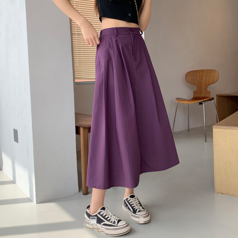班俏BANQIAO实纯色高腰a字伞裙女2022春夏新款宽松显瘦半身裙气质通勤长裙