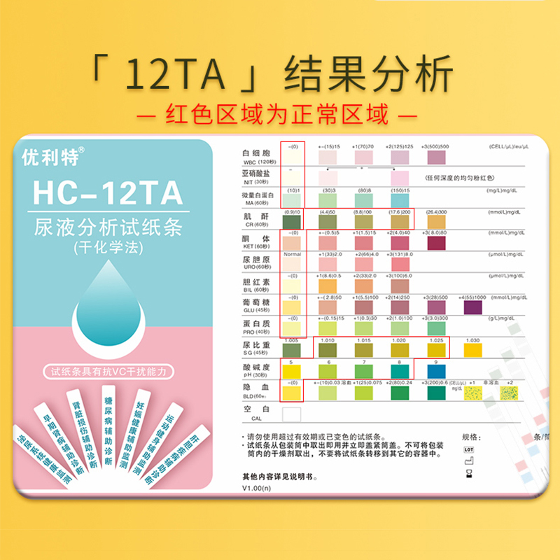 优利特12项尿常规肌酐蛋白尿液分析试纸条检测尿液分析仪尿酮蛋白高清大图