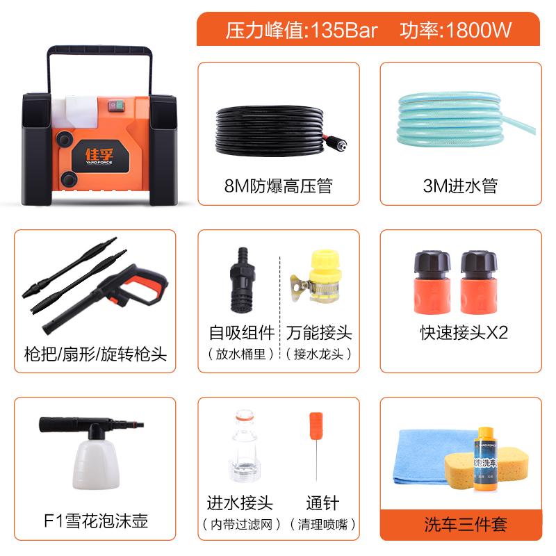 YARDFORCE佳孚 家用洗车机 高压清洗机 空调清洗机 家用便携 大功率 洗车泵 高压水枪洗车器 U12-升级版