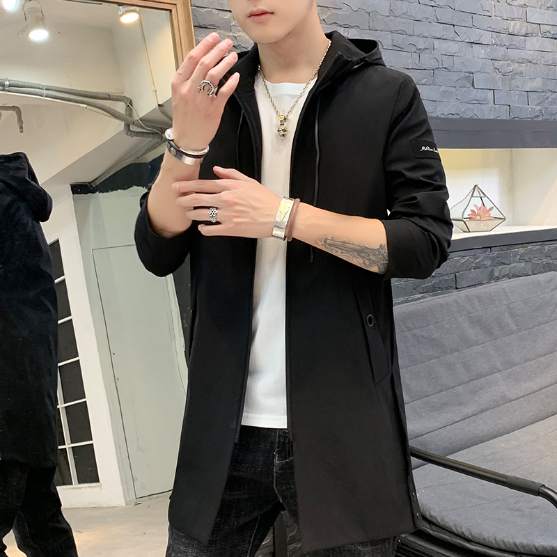 值得男装风衣男中修身韩版帅气潮流毛呢大衣男士季呢子外套_671 JK1908-黑色 3XL