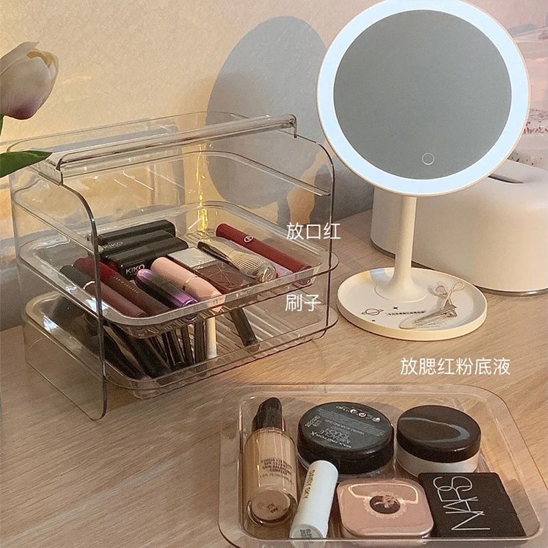 化妆品收纳盒桌面抽屉式防尘透明收纳架简约小型护肤品塑料置物架 白色3层抽屉