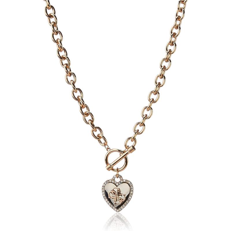 盖尔斯(GUESS)金属镶嵌水晶心形吊坠项链两 tone 设计时尚优雅女高清大图