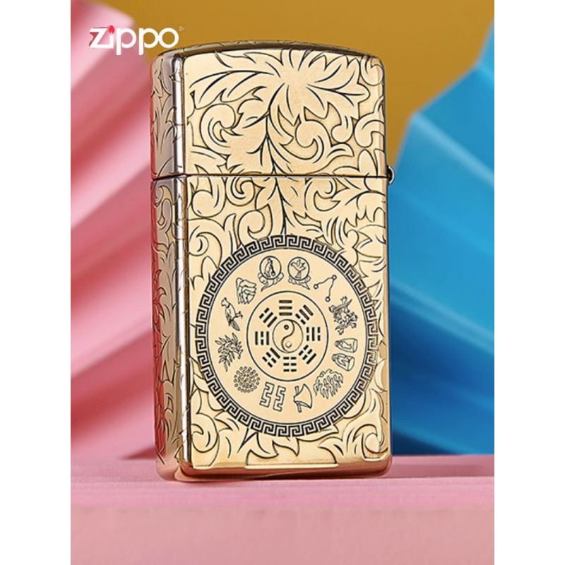 [苏宁自营]zippo美国芝宝原装进口防风煤油火机纯铜唐草纤巧窄机太极高颜值礼物
