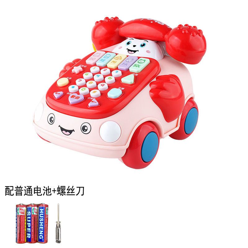 儿童电话玩具手机仿真座机音乐多功能婴儿益智力宝宝男女孩1-3岁 中号音乐电话粉 [电池版]螺丝刀