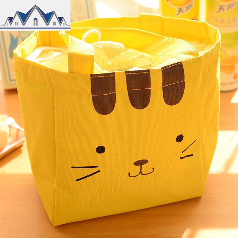 简约袋子提装带饭的手提包韩版韩国可爱小清新帆布便当防水女饭盒 三维工匠收纳包