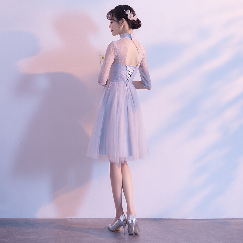 灰色伴娘服2018新款韩版夏季伴娘礼服姐妹团短款显瘦晚礼服毕业女
