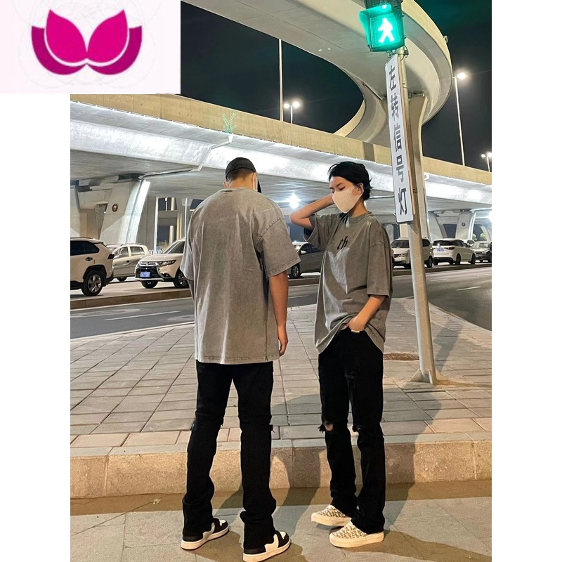 七斓美式高街水洗做旧黑色膝盖破洞弹力牛仔裤男修身小脚潮流情侣长裤