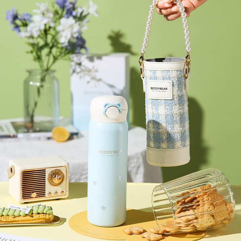 杯具熊 飘雪TT346-470 保温杯 470ml 蓝色高清大图