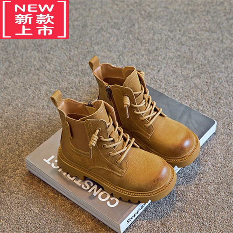 可莉允儿童马丁靴2022年春秋新款英伦风男童靴子短靴女童中大童高帮童鞋