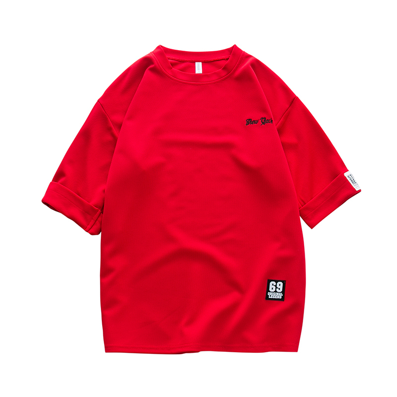 夏款男士短袖T恤韩版宽松圆领半袖夏装中袖衣服刺绣七分袖时尚