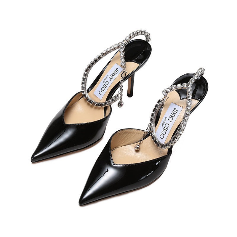 周仰杰jimmychoo女士漆皮水晶链饰尖头浅口细跟高跟鞋皮鞋saeda85bob