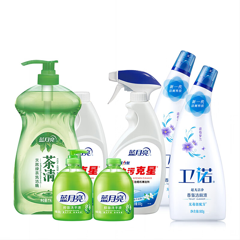 蓝月亮1kg茶清*1+油污克星500g*2+500g卫诺*2+洗手液 80000986